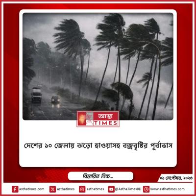 দেশের ১০ জেলায় ঝড়ো হাওয়াসহ বজ্রবৃষ্টির পূর্বাভাস