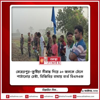 মেহেরপুর-কুষ্টিয়া সীমান্ত দিয়ে ১০ জনকে ঠেলে পাঠানোর চেষ্টা, বিজিবির বাধায় ব্যর্থ বিএসএফ