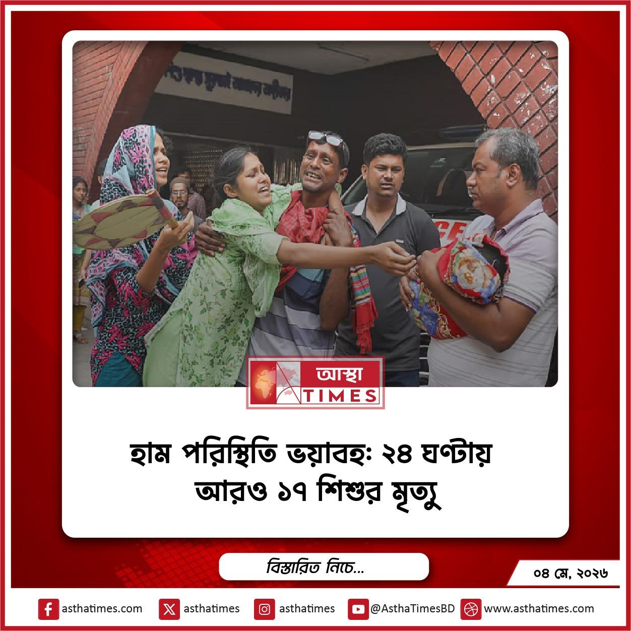 দেশে হাম ও হামের উপসর্গে আক্রান্ত হয়ে গত ২৪ ঘণ্টায় আরও ১৭ শিশুর মৃত্যু