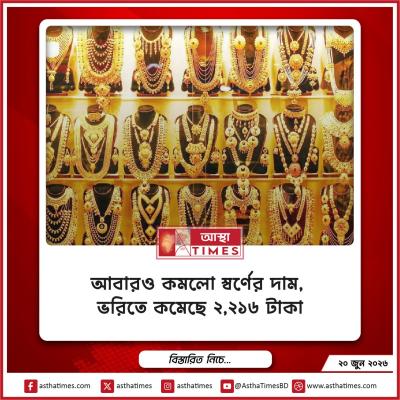আবারও কমলো স্বর্ণের দাম, ভরিতে কমেছে ২,২১৬ টাকা